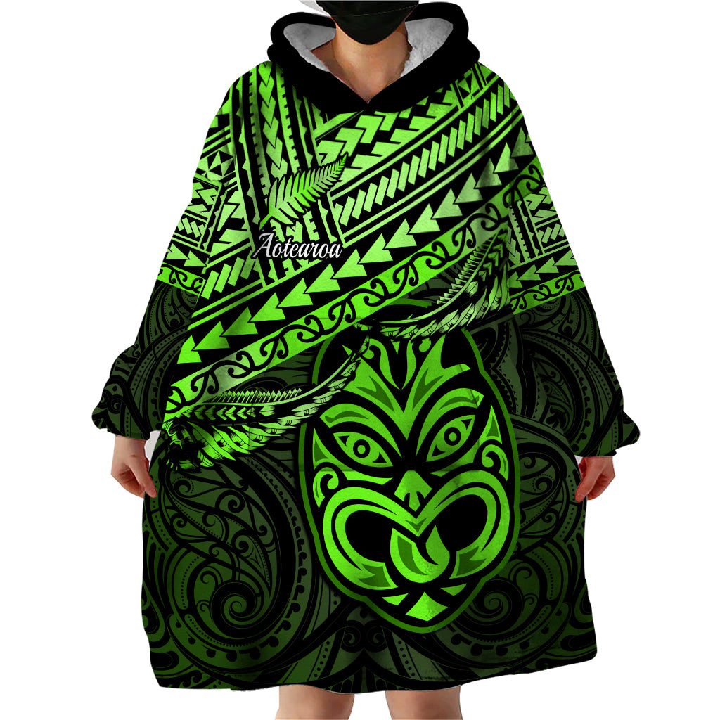 Matariki New Zealand Wearable Blanket Hoodie Maori New Year Tiki Green Version LT14 - Polynesian Pride