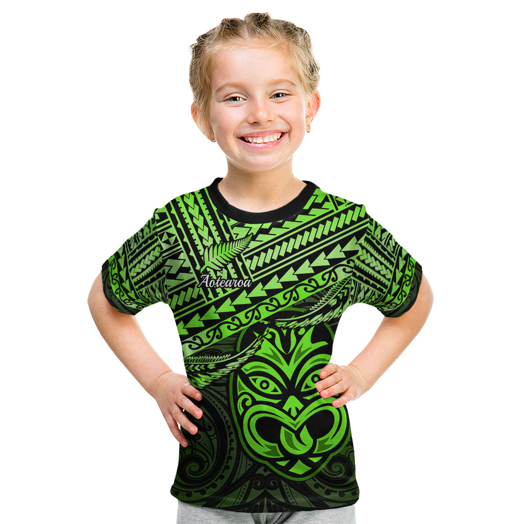 Personalised Matariki New Zealand Kid T Shirt Maori New Year Tiki Green Version LT14 Green - Polynesian Pride
