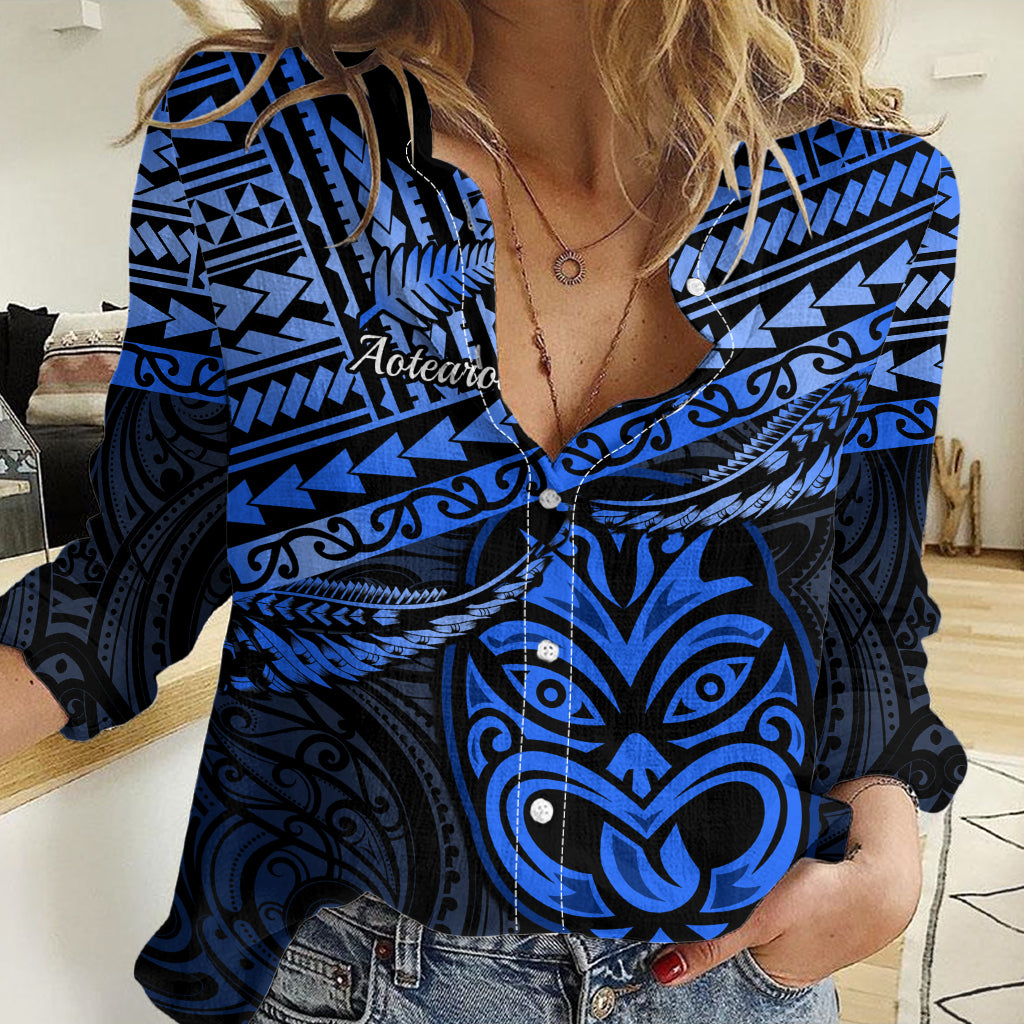 Matariki New Zealand Women Casual Shirt Maori New Year Tiki Blue Version LT14 Female Blue - Polynesian Pride