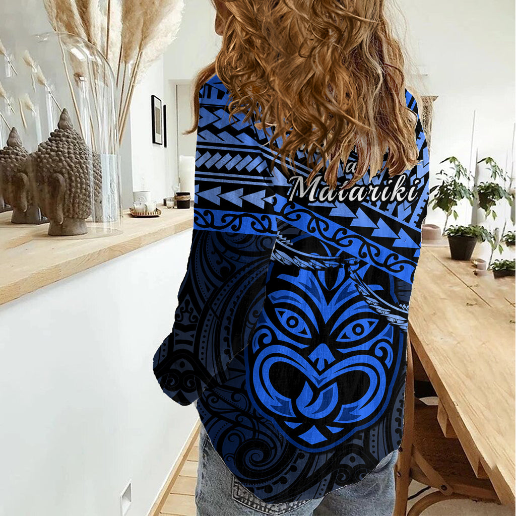 Matariki New Zealand Women Casual Shirt Maori New Year Tiki Blue Version LT14 - Polynesian Pride