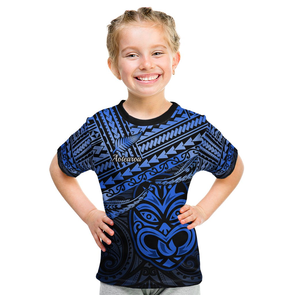 Personalised Matariki New Zealand Kid T Shirt Maori New Year Tiki Blue Version LT14 Blue - Polynesian Pride
