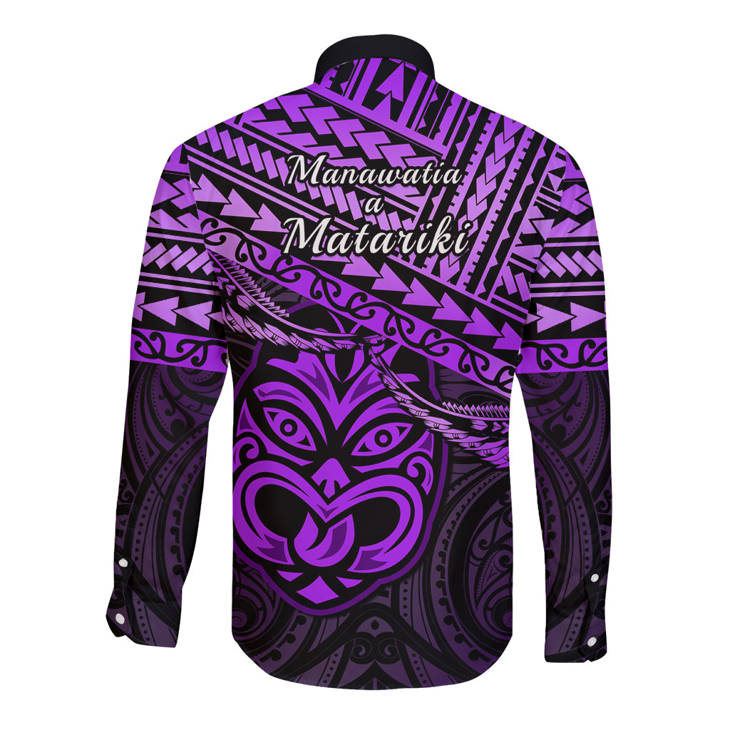 Matariki New Zealand Long Sleeve Button Shirt Maori New Year Tiki Purple Version LT14 - Polynesian Pride