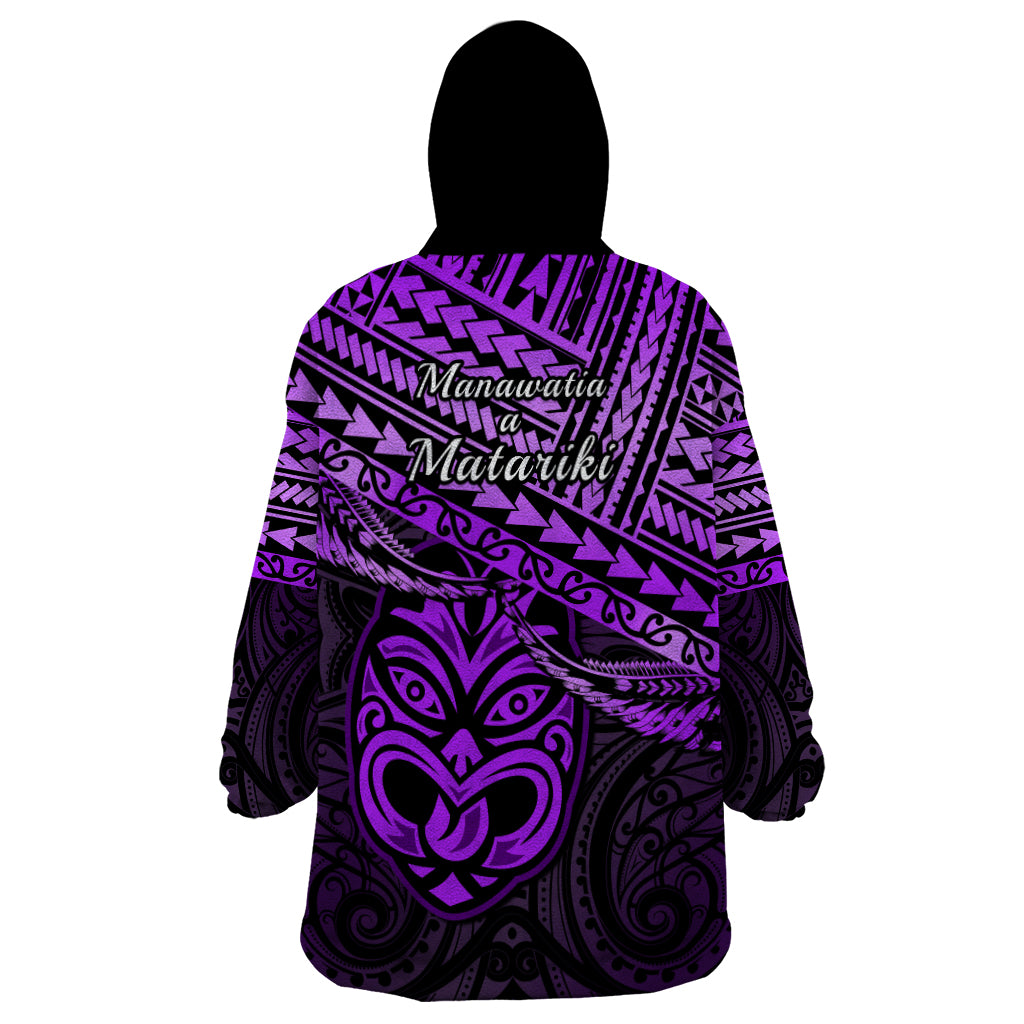 Matariki New Zealand Wearable Blanket Hoodie Maori New Year Tiki Purple Version LT14