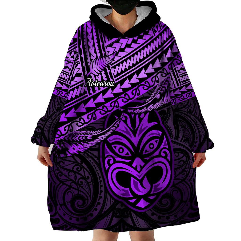 Personalised Matariki New Zealand Wearable Blanket Hoodie Maori New Year Tiki Purple Version LT14