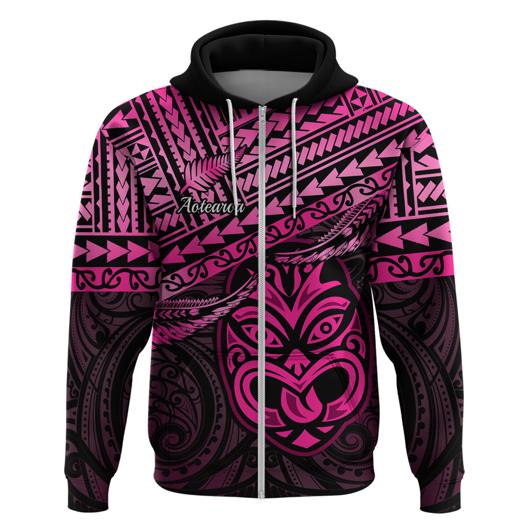 Custom Matariki New Zealand Hoodie Maori New Year Tiki Pink Version LT14 Zip Hoodie Pink - Polynesian Pride
