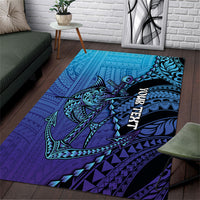 Personalised Polynesia Blue Marlin Fishing Area Rug Marlin Anchor Tattoo Polynesian Pattern LT14 Purple - Polynesian Pride