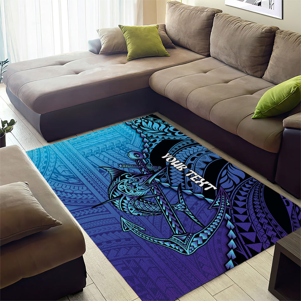 Personalised Polynesia Blue Marlin Fishing Area Rug Marlin Anchor Tattoo Polynesian Pattern LT14 - Polynesian Pride