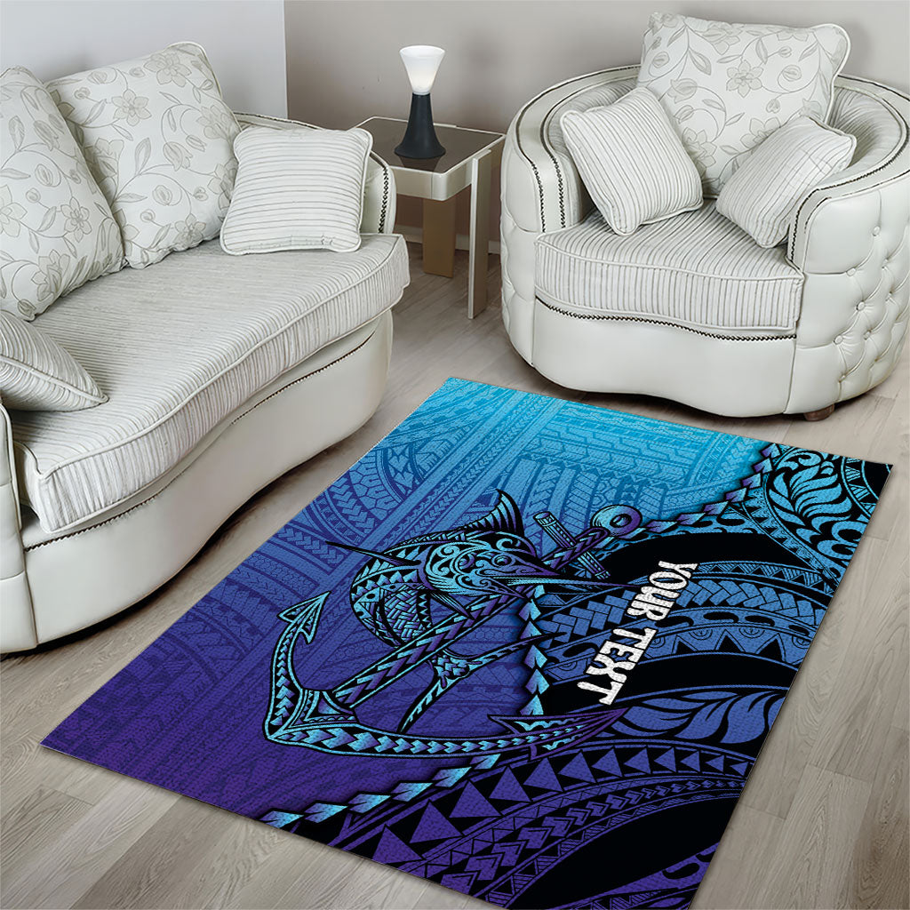 Personalised Polynesia Blue Marlin Fishing Area Rug Marlin Anchor Tattoo Polynesian Pattern LT14 - Polynesian Pride