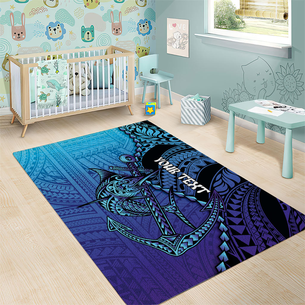 Personalised Polynesia Blue Marlin Fishing Area Rug Marlin Anchor Tattoo Polynesian Pattern LT14 - Polynesian Pride