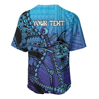 Personalised Polynesia Blue Marlin Fishing Baseball Jersey Marlin Anchor Tattoo Polynesian Pattern
