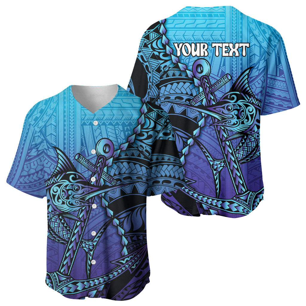 Personalised Polynesia Blue Marlin Fishing Baseball Jersey Marlin Anchor Tattoo Polynesian Pattern