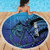 Personalised Polynesia Blue Marlin Fishing Beach Blanket Marlin Anchor Tattoo Polynesian Pattern