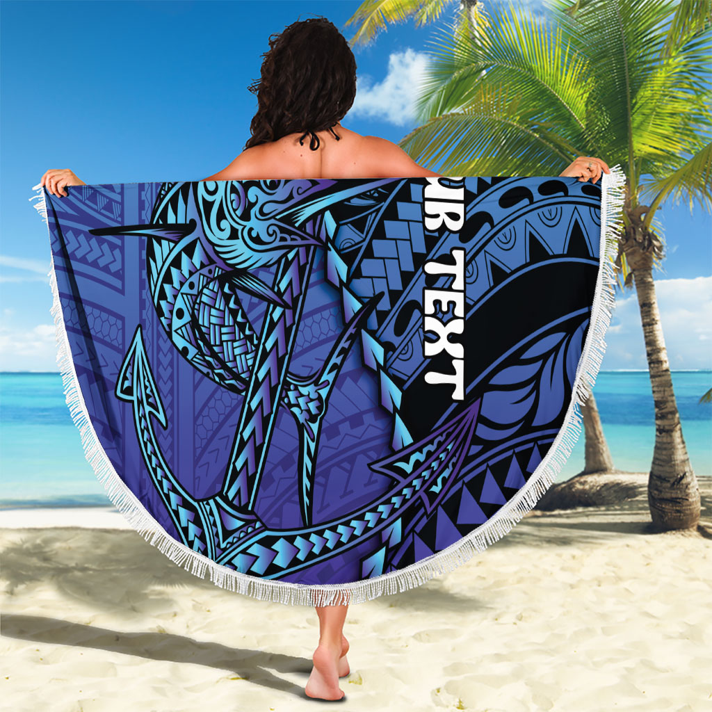 Personalised Polynesia Blue Marlin Fishing Beach Blanket Marlin Anchor Tattoo Polynesian Pattern