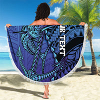 Personalised Polynesia Blue Marlin Fishing Beach Blanket Marlin Anchor Tattoo Polynesian Pattern