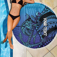 Personalised Polynesia Blue Marlin Fishing Beach Blanket Marlin Anchor Tattoo Polynesian Pattern