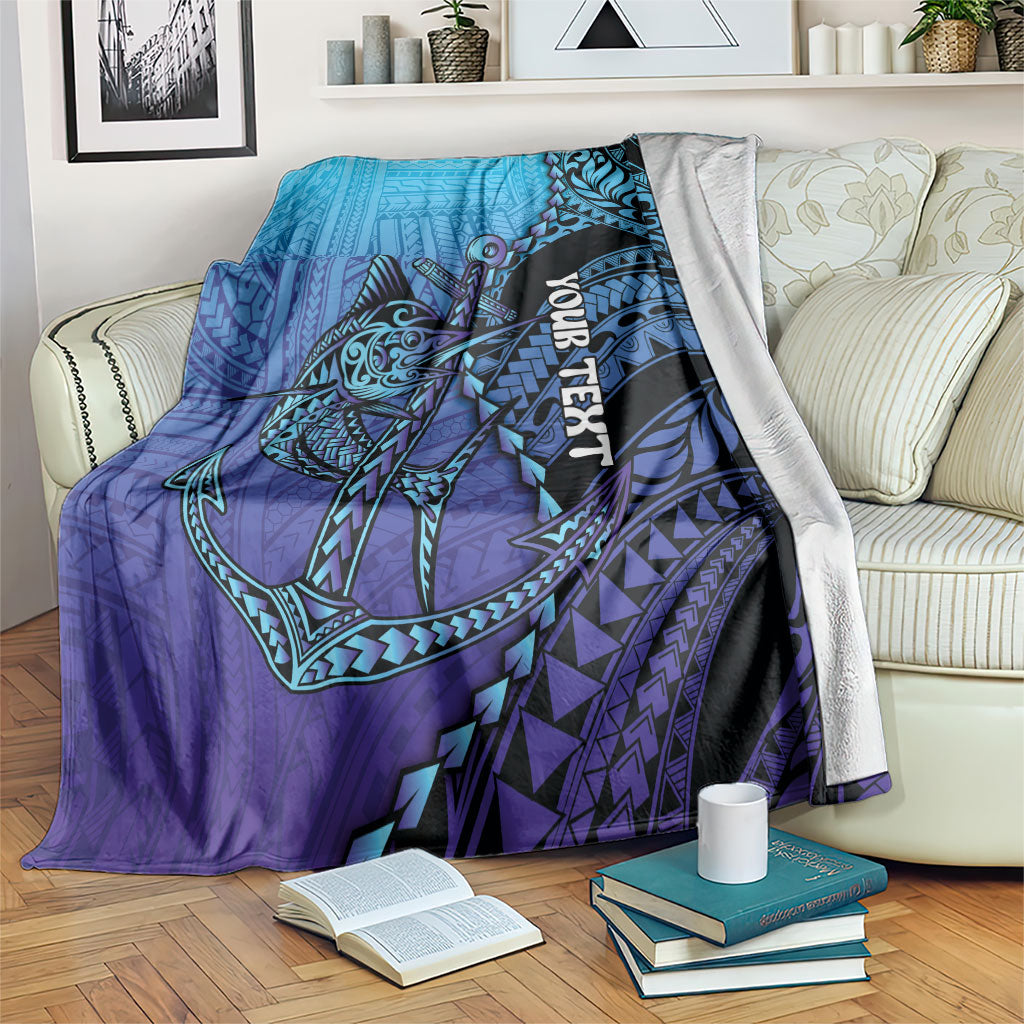 Personalised Polynesia Blue Marlin Fishing Blanket Marlin Anchor Tattoo Polynesian Pattern LT14 Purple - Polynesian Pride