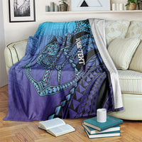 Personalised Polynesia Blue Marlin Fishing Blanket Marlin Anchor Tattoo Polynesian Pattern LT14 Purple - Polynesian Pride