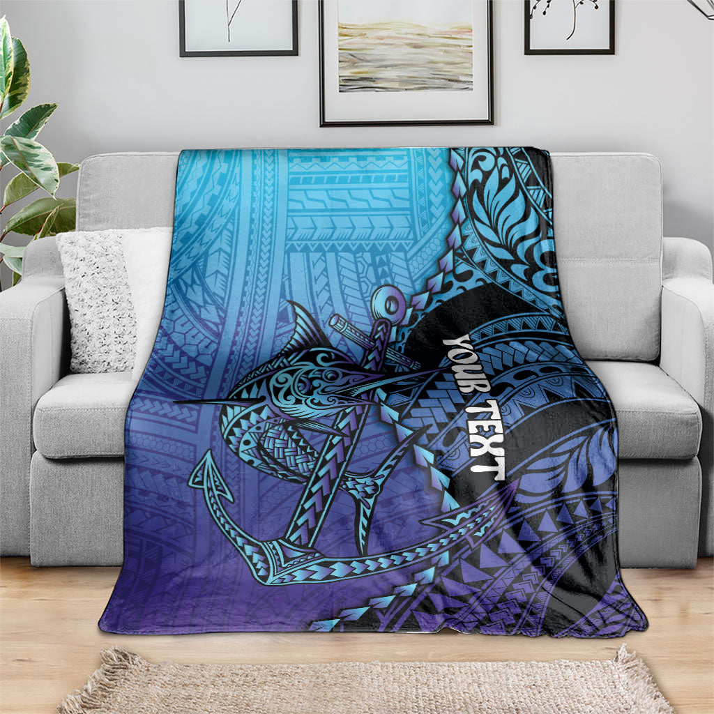 Personalised Polynesia Blue Marlin Fishing Blanket Marlin Anchor Tattoo Polynesian Pattern LT14 - Polynesian Pride