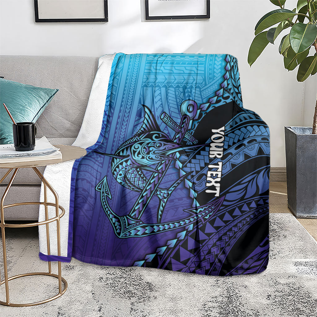 Personalised Polynesia Blue Marlin Fishing Blanket Marlin Anchor Tattoo Polynesian Pattern LT14 - Polynesian Pride