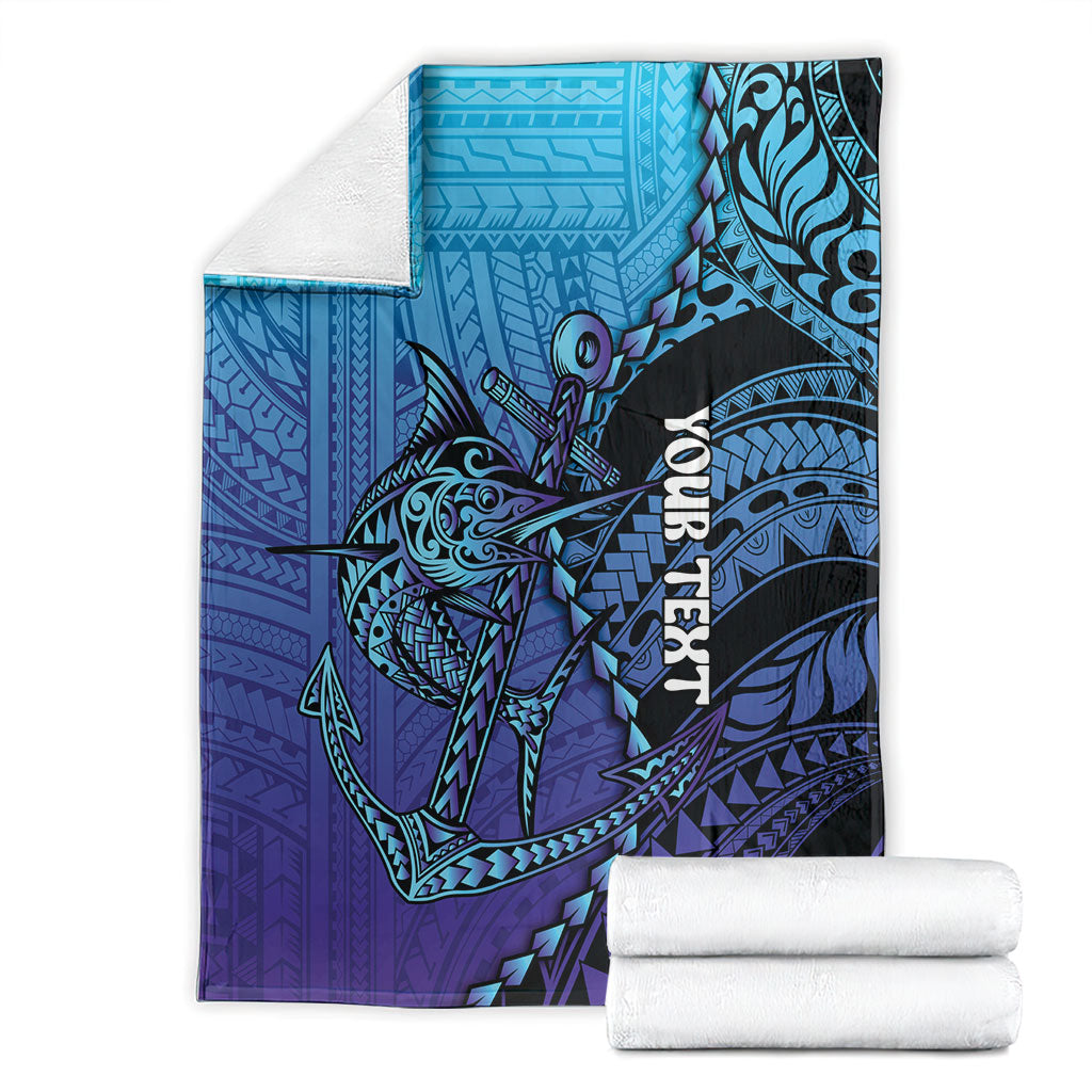 Personalised Polynesia Blue Marlin Fishing Blanket Marlin Anchor Tattoo Polynesian Pattern LT14 - Polynesian Pride