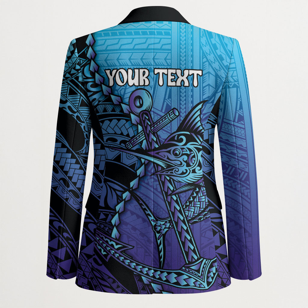 Personalised Polynesia Blue Marlin Fishing Blazer Marlin Anchor Tattoo Polynesian Pattern
