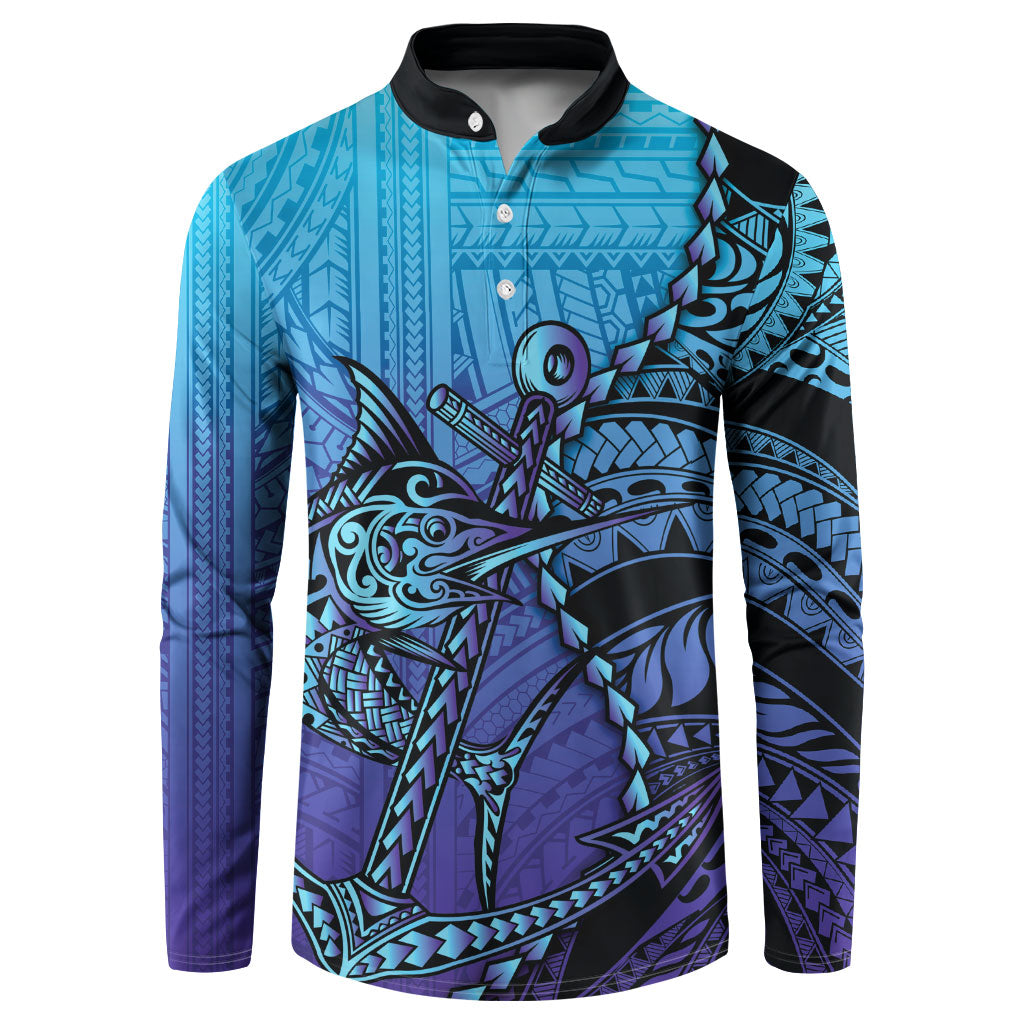 Personalised Polynesia Blue Marlin Fishing Button Sweatshirt Marlin Anchor Tattoo Polynesian Pattern LT14 Purple - Polynesian Pride
