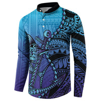 Personalised Polynesia Blue Marlin Fishing Button Sweatshirt Marlin Anchor Tattoo Polynesian Pattern LT14 - Polynesian Pride