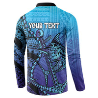 Personalised Polynesia Blue Marlin Fishing Button Sweatshirt Marlin Anchor Tattoo Polynesian Pattern LT14 - Polynesian Pride