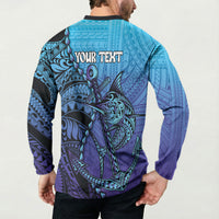 Personalised Polynesia Blue Marlin Fishing Button Sweatshirt Marlin Anchor Tattoo Polynesian Pattern LT14 - Polynesian Pride