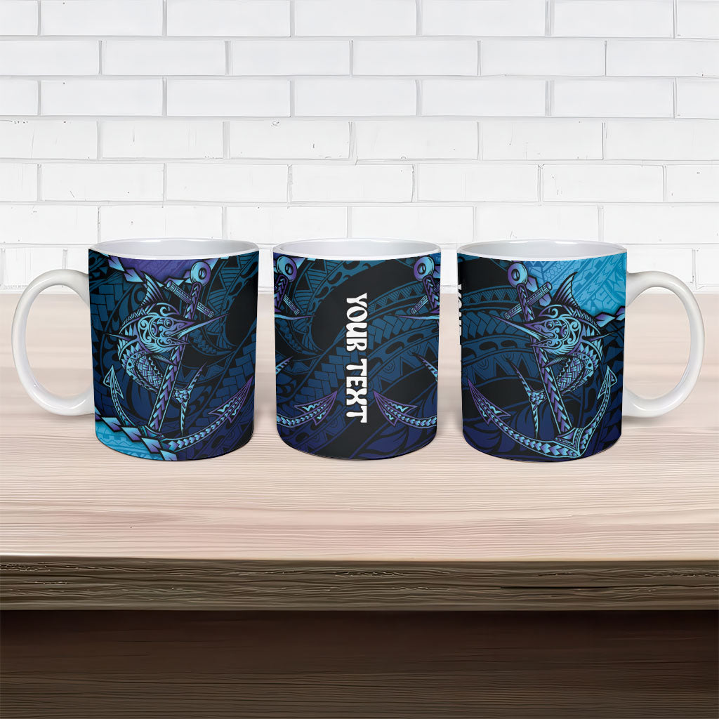 Personalised Polynesia Blue Marlin Fishing Ceramic Mug Marlin Anchor Tattoo Polynesian Pattern LT14 - Polynesian Pride