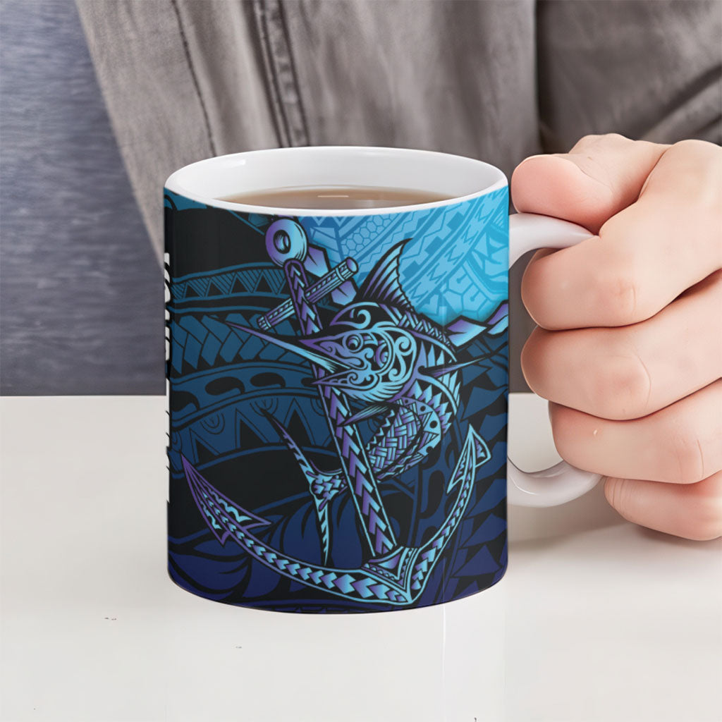 Personalised Polynesia Blue Marlin Fishing Ceramic Mug Marlin Anchor Tattoo Polynesian Pattern LT14 - Polynesian Pride