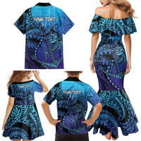 Personalised Polynesia Blue Marlin Fishing Family Matching Mermaid Dress and Hawaiian Shirt Marlin Anchor Tattoo Polynesian Pattern