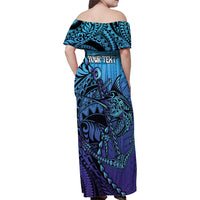 Personalised Polynesia Blue Marlin Fishing Family Matching Off Shoulder Maxi Dress and Hawaiian Shirt Marlin Anchor Tattoo Polynesian Pattern LT14 - Polynesian Pride