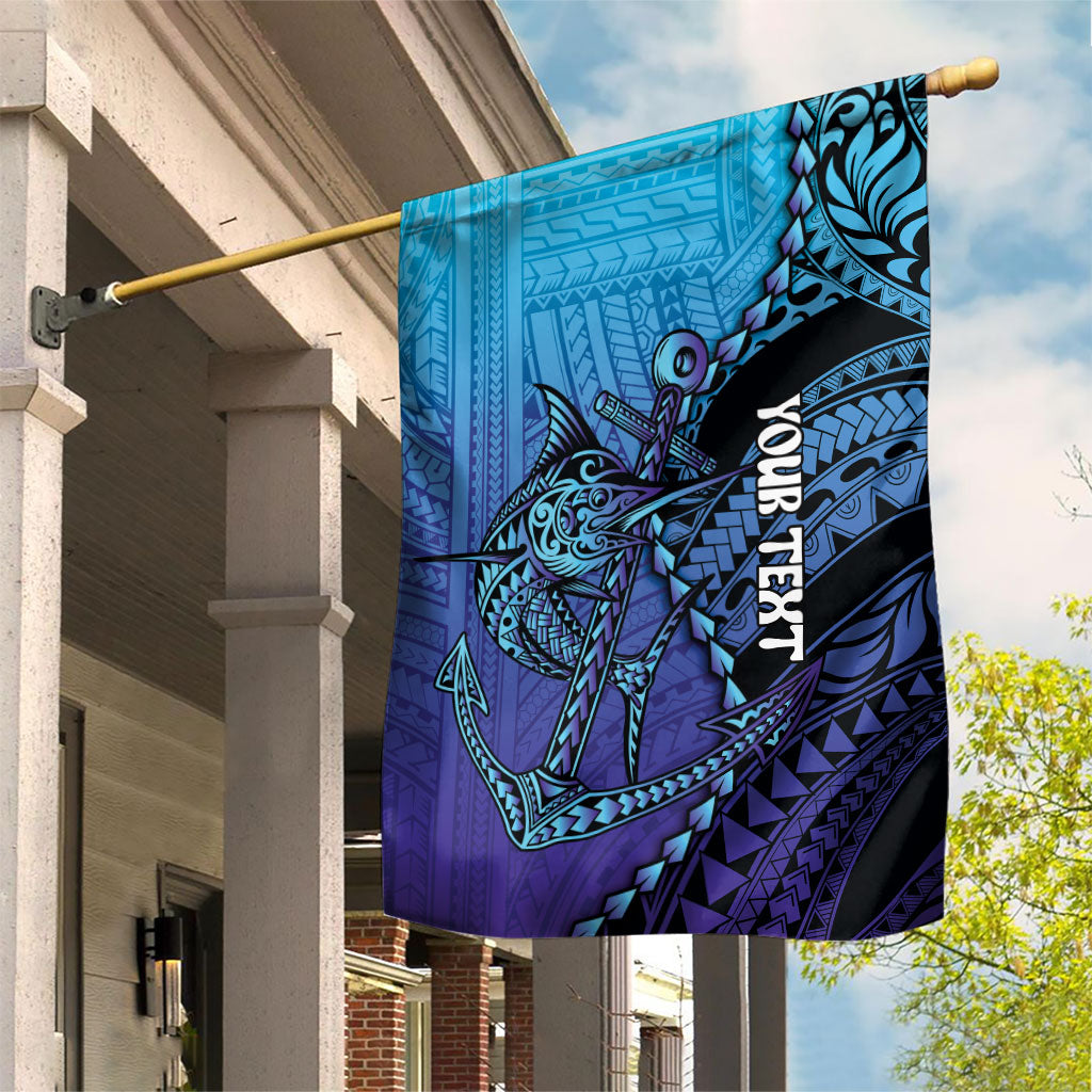 Personalised Polynesia Blue Marlin Fishing Garden Flag Marlin Anchor Tattoo Polynesian Pattern LT14 House Flag Purple - Polynesian Pride