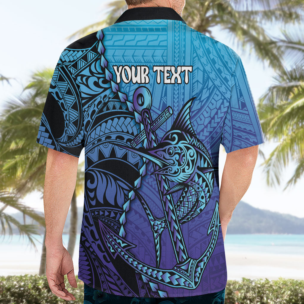 Personalised Polynesia Blue Marlin Fishing Hawaiian Shirt Marlin Anchor Tattoo Polynesian Pattern