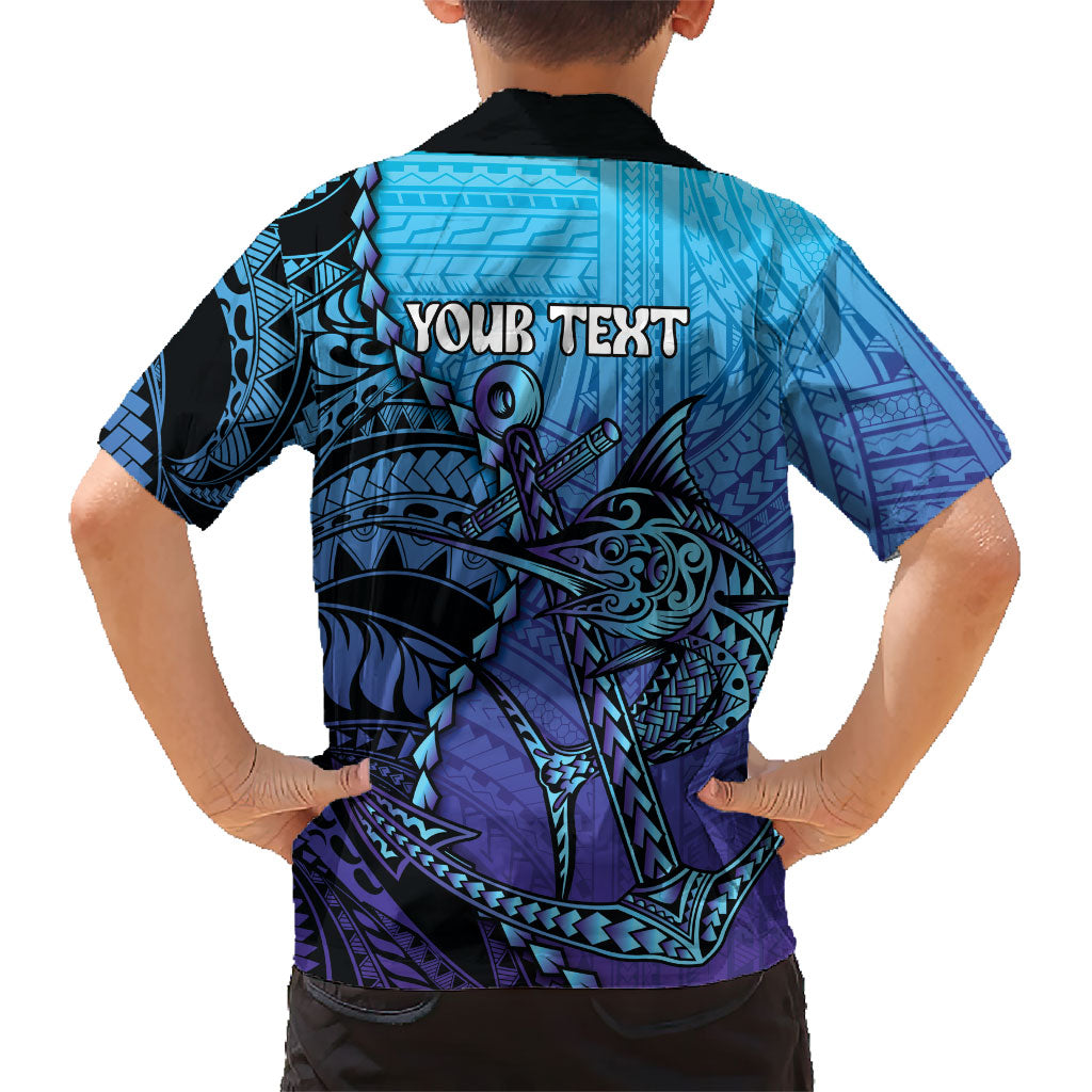 Personalised Polynesia Blue Marlin Fishing Hawaiian Shirt Marlin Anchor Tattoo Polynesian Pattern