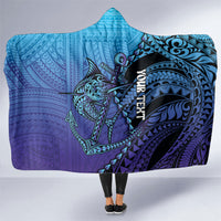 Personalised Polynesia Blue Marlin Fishing Hooded Blanket Marlin Anchor Tattoo Polynesian Pattern