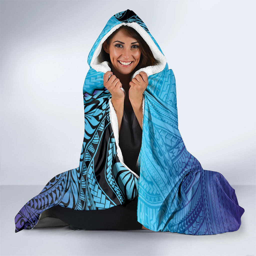 Personalised Polynesia Blue Marlin Fishing Hooded Blanket Marlin Anchor Tattoo Polynesian Pattern