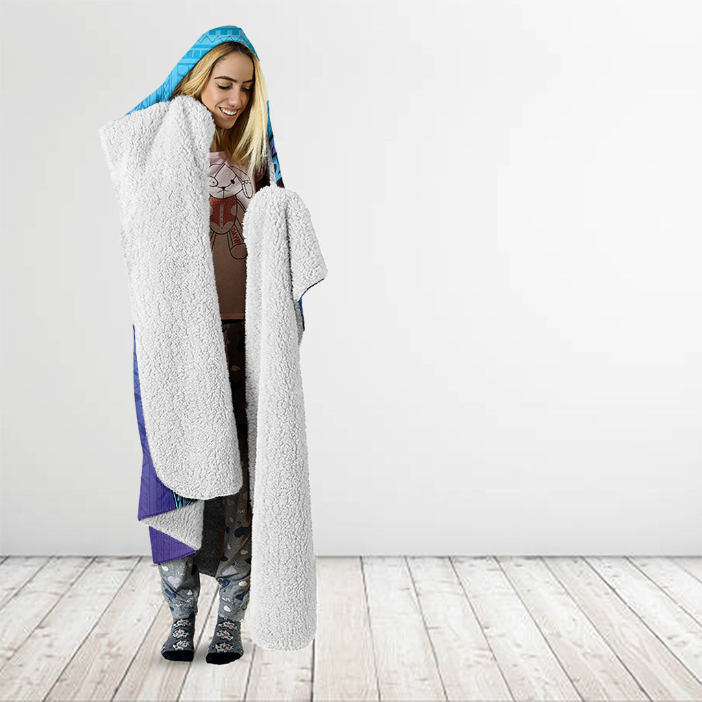 Personalised Polynesia Blue Marlin Fishing Hooded Blanket Marlin Anchor Tattoo Polynesian Pattern