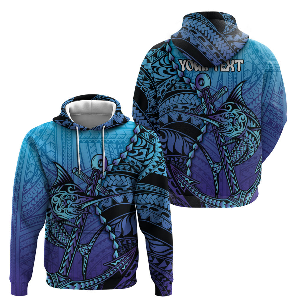Personalised Polynesia Blue Marlin Fishing Hoodie Marlin Anchor Tattoo Polynesian Pattern
