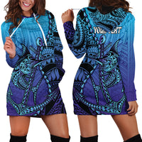 Personalised Polynesia Blue Marlin Fishing Hoodie Dress Marlin Anchor Tattoo Polynesian Pattern