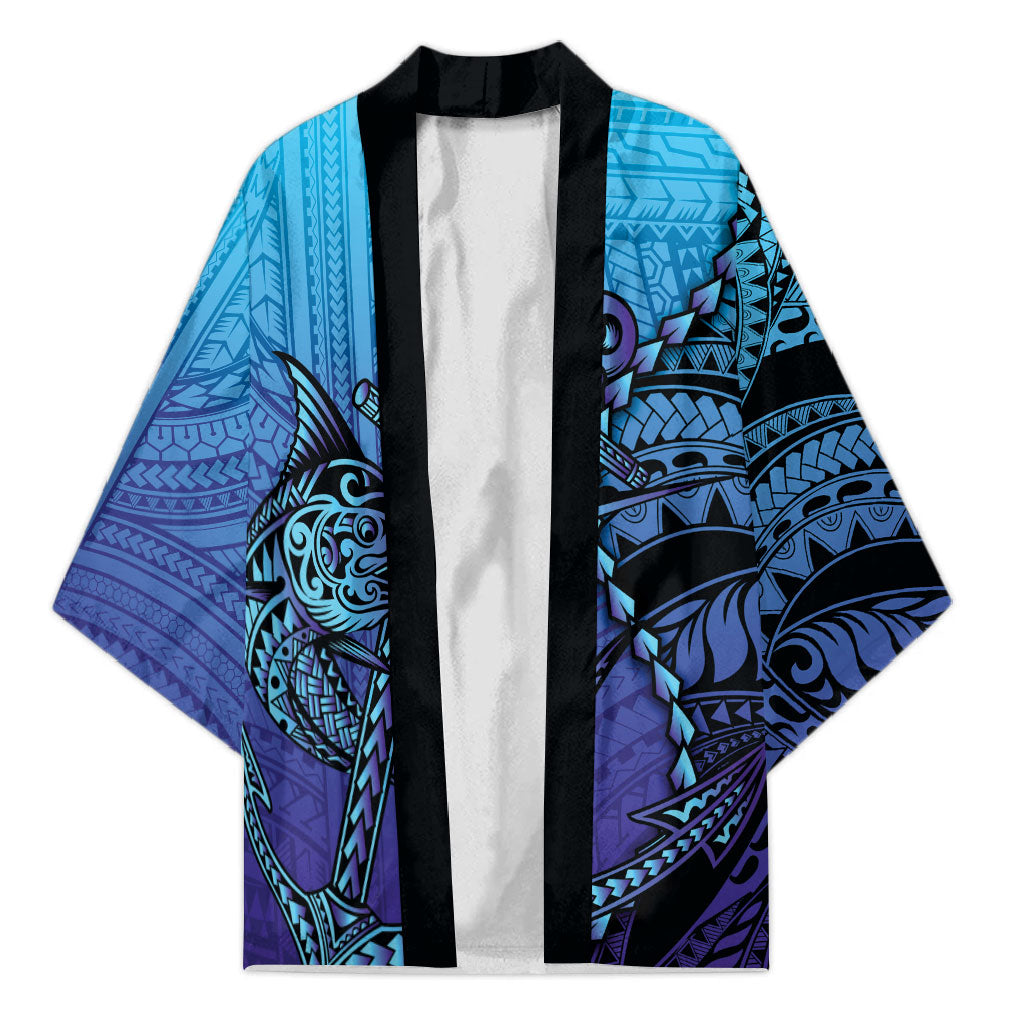 Personalised Polynesia Blue Marlin Fishing Kimono Marlin Anchor Tattoo Polynesian Pattern