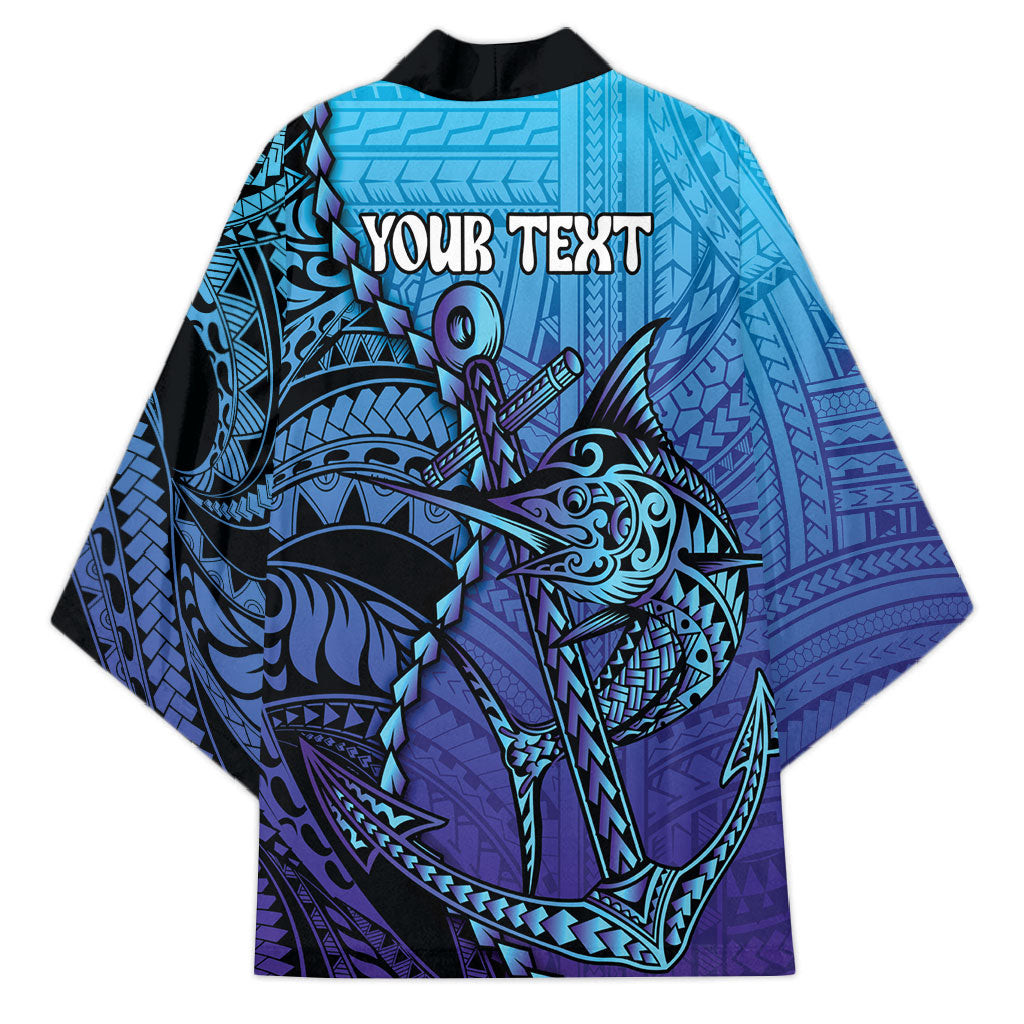 Personalised Polynesia Blue Marlin Fishing Kimono Marlin Anchor Tattoo Polynesian Pattern