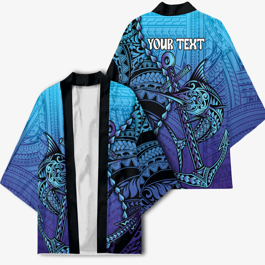 Personalised Polynesia Blue Marlin Fishing Kimono Marlin Anchor Tattoo Polynesian Pattern