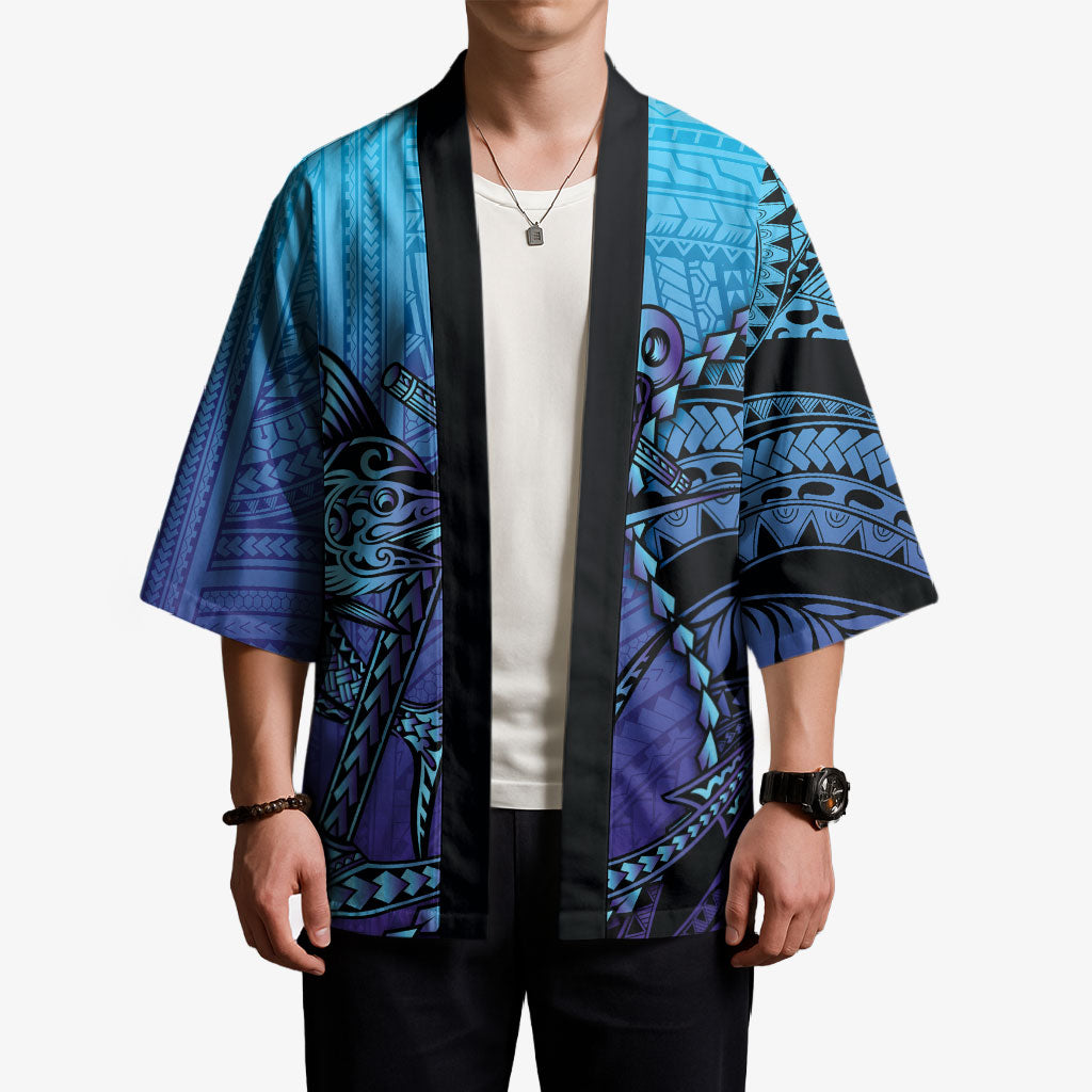 Personalised Polynesia Blue Marlin Fishing Kimono Marlin Anchor Tattoo Polynesian Pattern