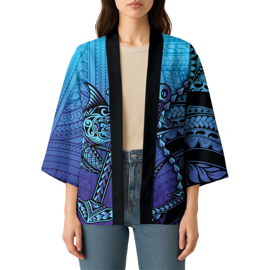 Personalised Polynesia Blue Marlin Fishing Kimono Marlin Anchor Tattoo Polynesian Pattern