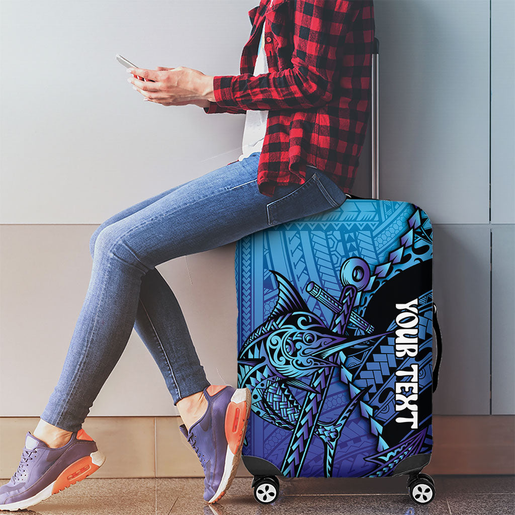 Personalised Polynesia Blue Marlin Fishing Luggage Cover Marlin Anchor Tattoo Polynesian Pattern