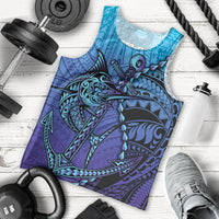 Personalised Polynesia Blue Marlin Fishing Men Tank Top Marlin Anchor Tattoo Polynesian Pattern