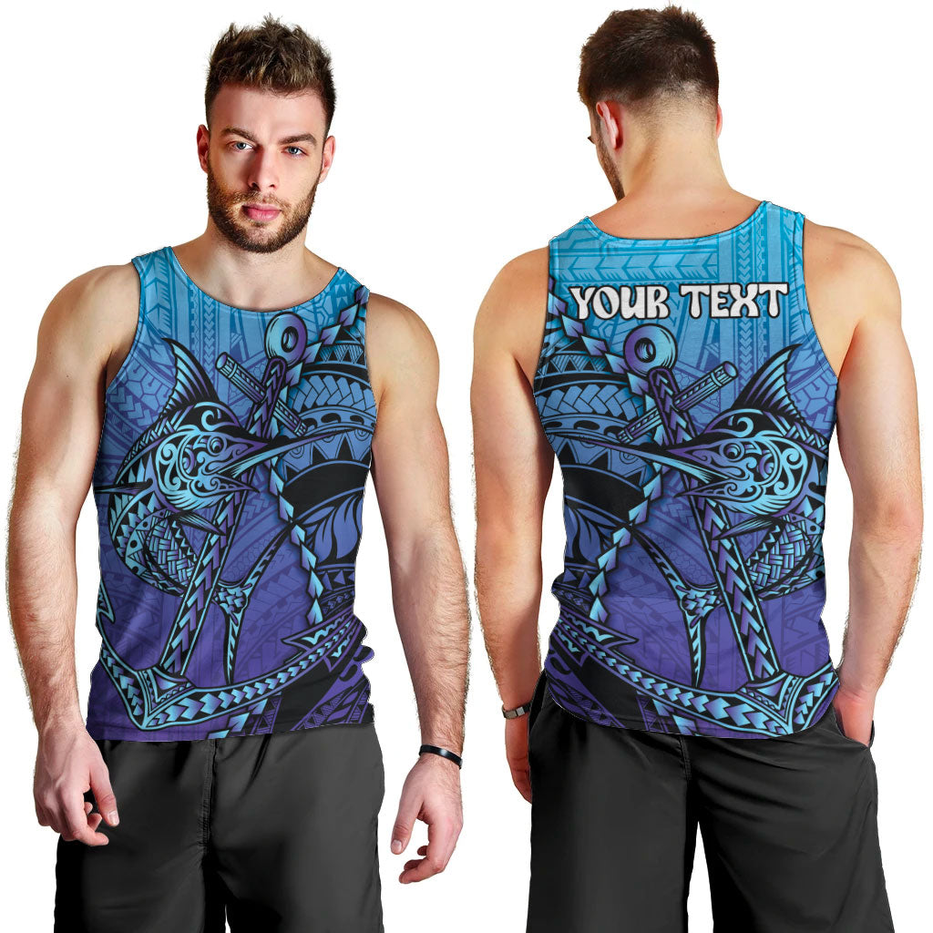 Personalised Polynesia Blue Marlin Fishing Men Tank Top Marlin Anchor Tattoo Polynesian Pattern