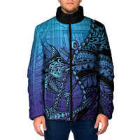 Personalised Polynesia Blue Marlin Fishing Padded Jacket Marlin Anchor Tattoo Polynesian Pattern